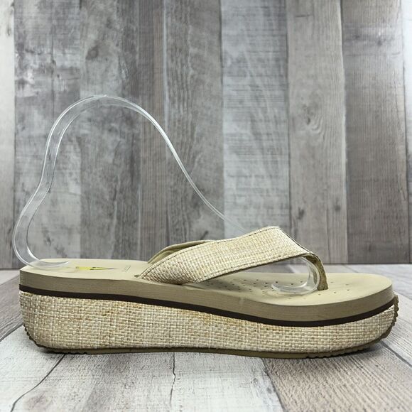 Volatile Women's Island Wedge Platform Sandals Raffia Thong Flip Flop Tan Size 8 - Picture 7 of 16